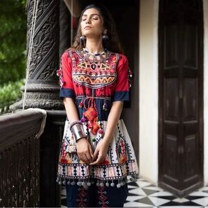 Navratri blue white red kediyu outfit